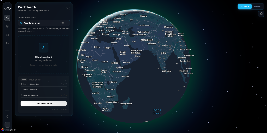 GeoRevelo AI tactical 3D map interface display